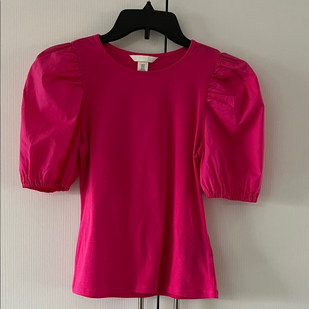 H&M Fuchsia Puff Sleeve Blouse